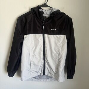 EDDIE BAUER YOUTH JACKET WITH HOOD BLACK/GREY S (7/8)